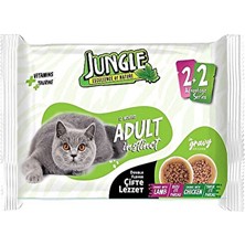 Jungle 4*100 Gr. Çift Lezzet Pouch Yetişkin Kedi Kuzulu - Tavuklu