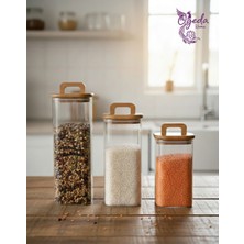 Mien 3'lü Akasya Kapaklı Cam Kavanoz Seti –büyük Boy Kahve, Bakliyat&kuruyemiş Saklama Kabı