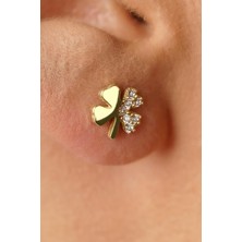 Fiyonk Kuyumculuk 14 Ayar Altın Taşlı Yonca Küpe