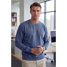 Mavi Erkek Selanik Kumaş Sıfır Yaka Sweatshirt Rahat Kalıp Kol Etek Lastikli