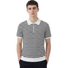 Trender Gipeli Waffle Yarım Fermuarlı Çizgili Erkek T-Shirt 4055 Siyah