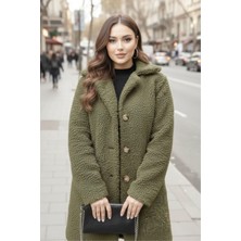 Hiramir Kadın Peluş Önü Düğmeli Mont Bej KS2531