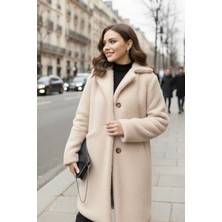 Hiramir Kadın Peluş Önü Düğmeli Mont Bej KS2531