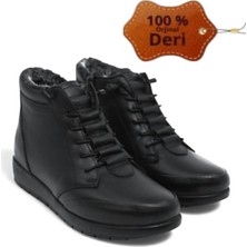 Magic Shoes Kadın Siyah Hakiki Deri Içi Kürklü Tam Ortopedik Kaymaz Taban Anne Botu