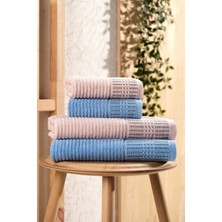 Mira Home 4 Parça Büyük Boy Banyo Havlu Takımı %100 Pamuklu Marena Mavi Pudra