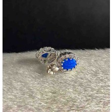Generic 925 Ayar Gümüş Silver Renkli Zirkon Taşlı Kadın Küpe -  Mavi Opal Taşı Detaylı