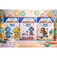 RedandCherry Stickerlı Çıkartmalı Sevimli Robotlar Boyama Kitabı – 3’lü Set