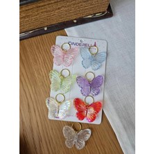 Cinderella 7'li Renkli Kelebekli Saç Küpesi Seti Süslü Toka - Halkalı Örgü Saç Süsü Tokası Süsleme Aksesuarı