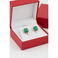 Çekirdek Jewelry 925 Ayar Gümüş Zümrüt Taşlı Yonca Küpe