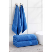 Mira Home 4 Parça Ekonomik Banyo Havlu Takımı %100 Pamuklu Quickdry Mavi Mavi