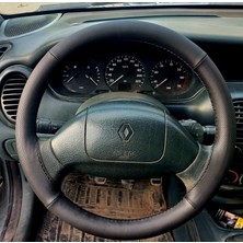 Hasbay Dikişli Direksiyon Kılıfı Siyah / Nokta Deri Siyah Dikişli Reno Megane 1 Için