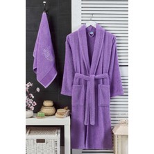 Mira Home Kadın Havlulu Banyo Bornoz Takımı %100 Pamuklu Lavanta