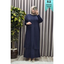 Elmas Tesettür Kadın Giyim Büyük Beden 1 Soğuk Triko Yelekli Fitilli Elbiseli Ikili Takım