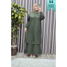 Elmas Tesettür Kadın Giyim Büyük Beden 1 Soğuk Triko Yelekli Fitilli Elbiseli Ikili Takım