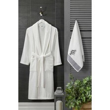 Mira Home Erkek Havlulu Banyo Bornoz Takımı %100 Pamuklu Beyaz