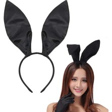 LTG Nova Siyah Renk Saten Kaplama Şekil Verilebilir Tavşan Kulak Taç 35X11 cm