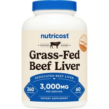 Nutricost Grass Fed Desiccated Beef Liver 3000MG  240 Capsul  60 Servings - No Hormones, Gmo And Gluten Free, Pasture-Raised, Free Range Beef.