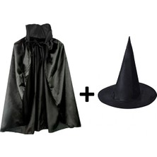 Soi Home Siyah Yakalı Pelerin ve Siyah Cadı Şapkası Seti Çocuk Boy