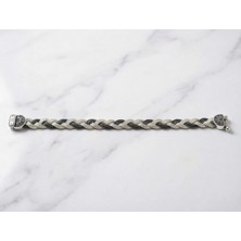 Arvenia Silver Siyah Beyaz Örgü Model Güneş Desenli Kilitli Kadın 925 Ayar Gümüş Bileklik