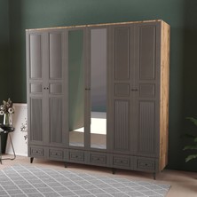 T&B Nil 6 Kapaklı Çekmeceli Gardırop - Mdf Kapak