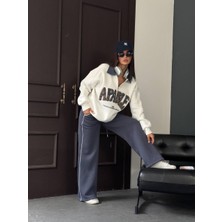 Şardonlu Işlemeli Yarım Fermuarlı Yaka Oversize Eşofman Takımı