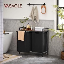 2 Bölmeli Çamaşır Sepeti, Raflı Çamaşır Sepeti, Çamaşır Kutusu, Çıkarılabilir Kumaş, Metal Çerçeve, Kahverengi/siyah