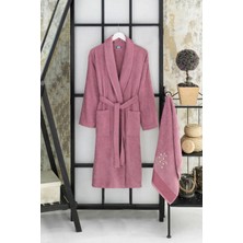 Mira Home Kadın Havlulu Banyo Bornoz Takımı %100 Pamuklu Mürdüm