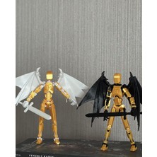 Moifugyia Lucky 13 Aksiyon Figürü Robot Oyuncak 13CM Kılıçlı Altın Lucky 13 ve Yarasa Kanat Seti