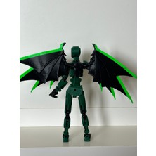 Moifugyia Lucky 13 Aksiyon Figürü Robot Oyuncak 13 cm Yeşil Siyah ve Yarasa Kanat Seti