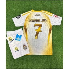 Alaturka Mix Real Madrid C.ronaldo Özel Konsept Çocuk Forması Çorap Bileklik Hediyeli (White/gold)