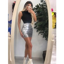 Pink Life Gümüş Etek Kısm Iüst Kısmı  Dalgıç Mini Elbise