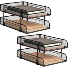 Reader Ağ Koleksiyonu, 2 Katlı Kağıt Tepsisi, Mektup Boyutu, Istiflenebilir, Dosya ve Belge Tutucu, Masaüstü Düzenleyici, Metal Örgü, Siyah