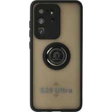 Evolvera Samsung Galaxy S20 Ultra Kılıf Montreal Yüzüklü Silikon Kapak - Siyah