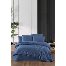 Mira Home Stripe Saten Line Çift Kişilik Nevresim Takımı  Indigo