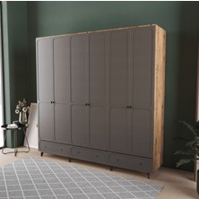 T&B Irmak 6 Kapaklı Çekmeceli Gardırop - Mdf Kapak
