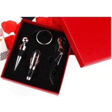 Premium Kutulu Şarap 4 Parça Tirbüşon Açacak Seti Şarap Severler Için Şık ve Fonksiyonel