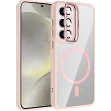Butam Bilişim Galaxy S25 Fe Kılıf Standlı ve Kamera Lens Hediyeli M-Safe Şarj Özellikli Zore Etro Kapak - Pembe