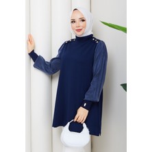 Pamuk Butik Kadın Omuzu Patlı Kolu Ipek Kupra Merserize Triko Tunik -PMK502