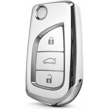 Barkas Elektronik Toyota Corolla Camry Avensis Auris Yaris Aygo Sustalı Nano Anahtar Kılıfı 3 Buton Beyaz Gümüş