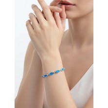 Keskin Gümüş Gümüş Mavi Opal Taşlı Badem Damla Tasarım  Kadın Bileklik Sevgililer Günü Hediye