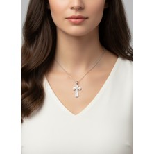 Gümüş Işıltılı Cross Pendant Çapraz Haç Kadın Kolye Doğum Günü Hediye