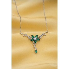 Çekirdek Jewelry 925 Ayar Gümüş Zümrüt Taşlı Sarmaşık Kolye