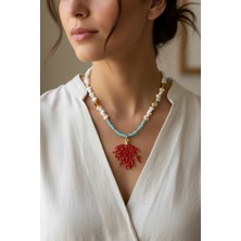 Godfroy Kırmızı Mercan Kırçıl Altın Kaplama Kolye