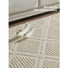 Acem Home Modern Yumuşak Bukleli Salon Oturma Odası Yolluk Krem Halı