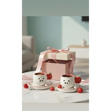 Paçi Panda Figürlü 2’li Fincan Seti–elma Kulplu Seramik Kahve Fincanı–fincan Takımı–hediye Fincan