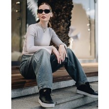 Fiori Antrasit Dikiş Detaylı Arkası Tokalı Yüksek Bel Jean