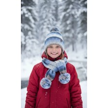 Matilda El Emeği Çift Katlı Batik Çocuk Atkı Bere Takımı - Yumuşak Dokulu Kışlık Set