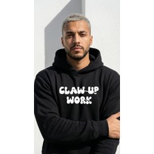 CLAW UP WORK Oversıze Hoodıe | Blackout Stay Baskılı (Unisex Pamuklu Yumuşak Dokulu Geniş Kesim Siyah Kapüşonlu Sweatshirt)