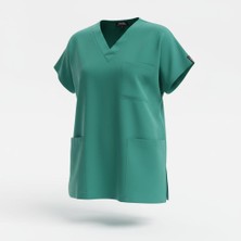 Onora Unisex Soft Likra Yeşil Hemşire ve Doktor Üniforması ,tek Üst Scrubs Üniforma