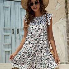 Tiana Kadın Kısa Kollu Bisiklet Yaka Etek Ucu Volanlı Kısa Dokuma Elbise